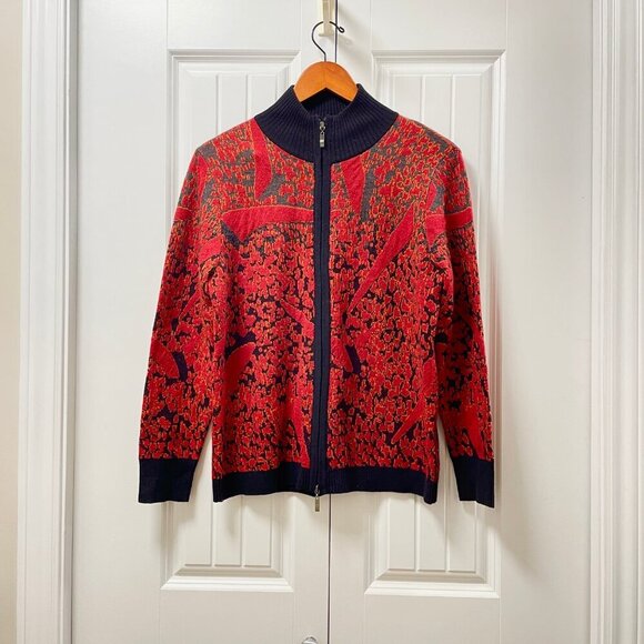 Vintage Red Black Wool Bomber Sweater Jacket Made in Italy - M - Picture 1 of 12